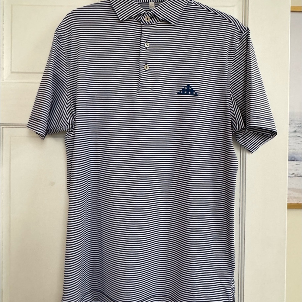 Peter Millar Navy and White Striped Polo